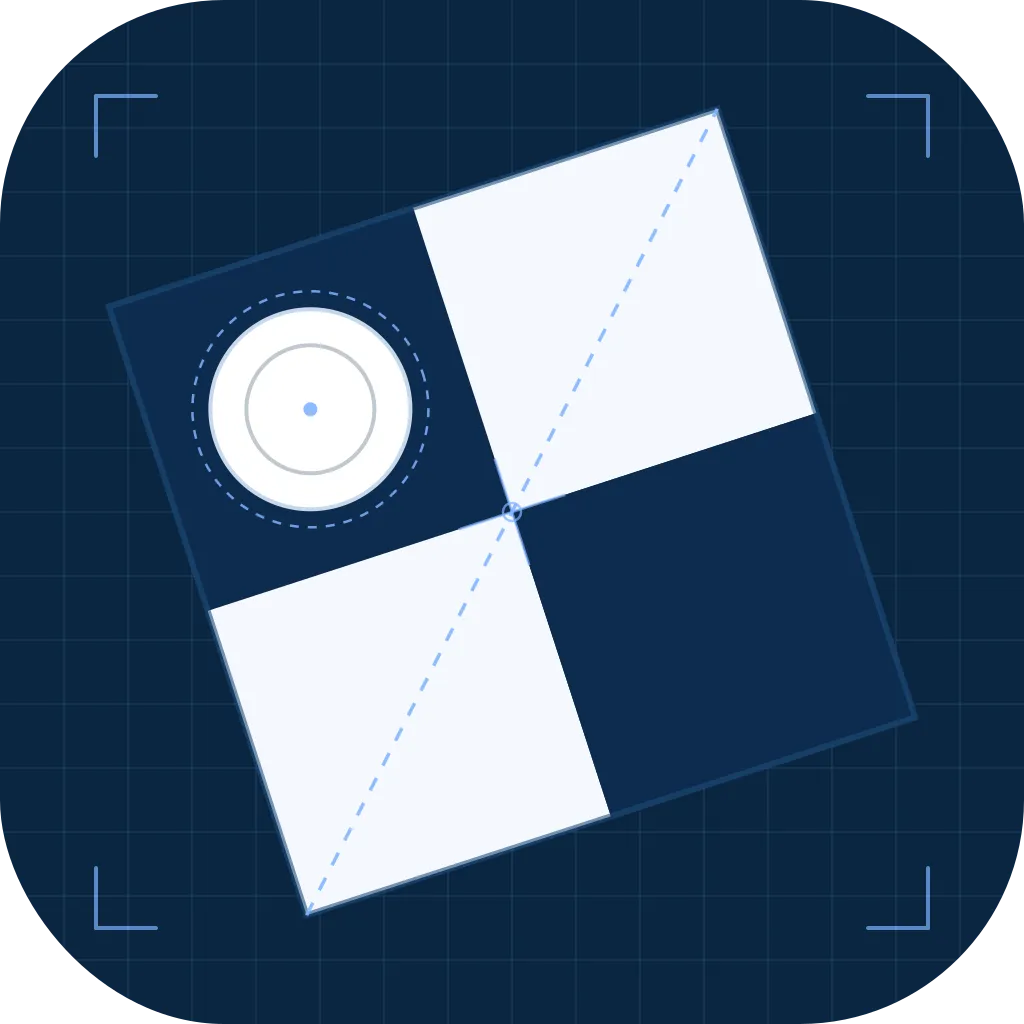 DeepDame app icon — two overlapping checkerboard squares on a dark blueprint background, with a white checkers piece and a dashed diagonal move line